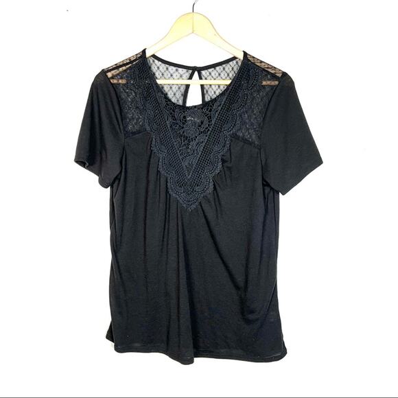 Tru Self Black short sleeved lace top size medium M - Picture 1 of 5